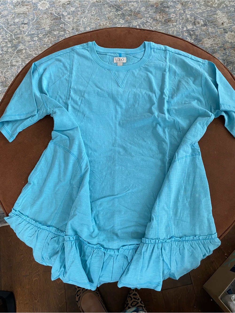 LOGO by Lori Goldstein Toddler Turquoise Ruffle-Hem Short Sleeve Top